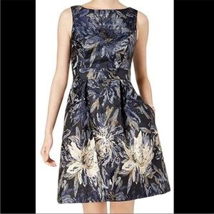 Jessica Howard NWT Blue Floral Jacquard Metallic Dress Size 14